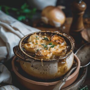 ペンタクルのキングのカードから連想される食べ物　フレンチオニオンスープ   