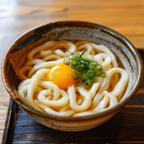 月のカードから連想される食べ物　月見うどん
 