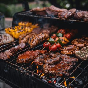 カップの3のカードから連想される食べ物　バーベキュー    
 